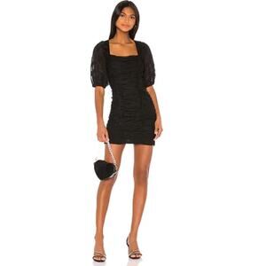 LPA Revolve Filomena Black Heart Ruched Puff Sleeve Mini Dress